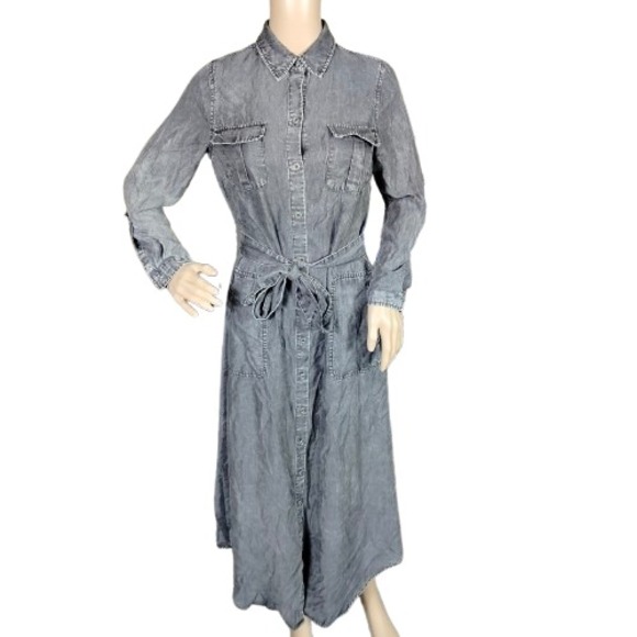 Soft Surroundings Womens Chambray Shirt Dress Maxi Acid Wash Black Size XXS - Picture 1 of 10